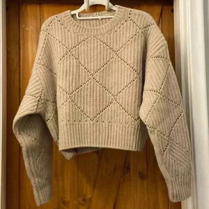 Thakoon Woman’s Argyle Pointelle Sweater In Oatmeal- 100% Wool NWT
